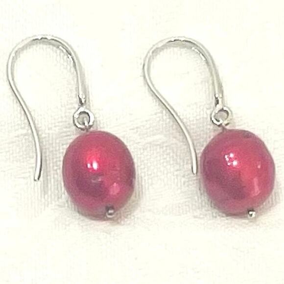 HONORA 925 Red Pearl 18" +2" NECKLACE EARRINGS BRACELET  Set Stretch Drop Dangle - Picture 3 of 13